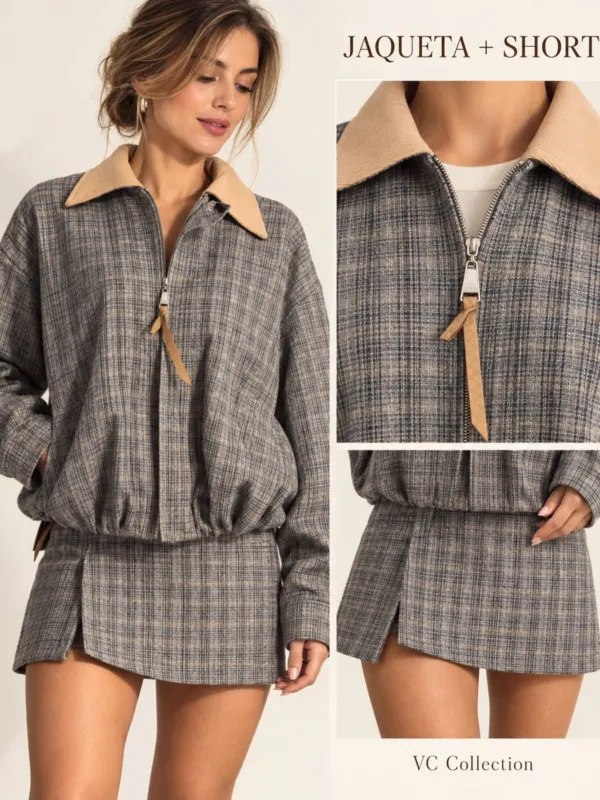 Jaqueta xadrez com short — VC Collection